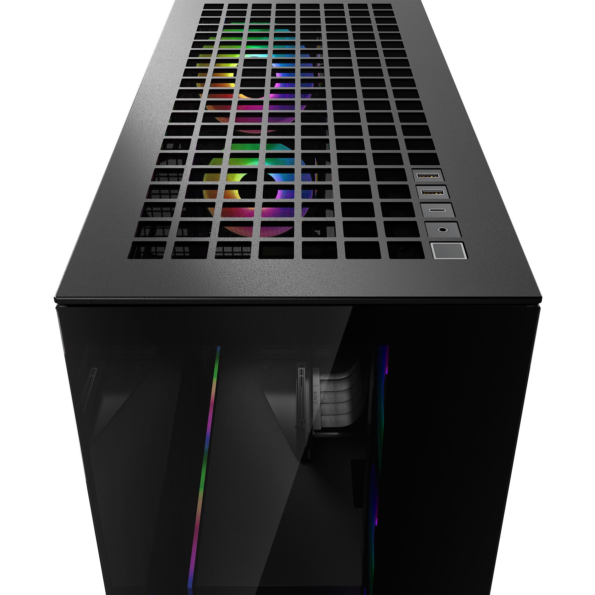 CARCASA Arctic "Xtender VG BK", mid tower, max 8xfan, 3x P14 Pro R A-RGB si 2x P12 Pro A-RGB instalate, shroud 24 LED ARGB, USB-C x 1, USB 3.2 x 2, audio+mic, 7 sloturi exp, GPU vertical, riser PCIe 4.0, negru, "ACPCC00016A"
