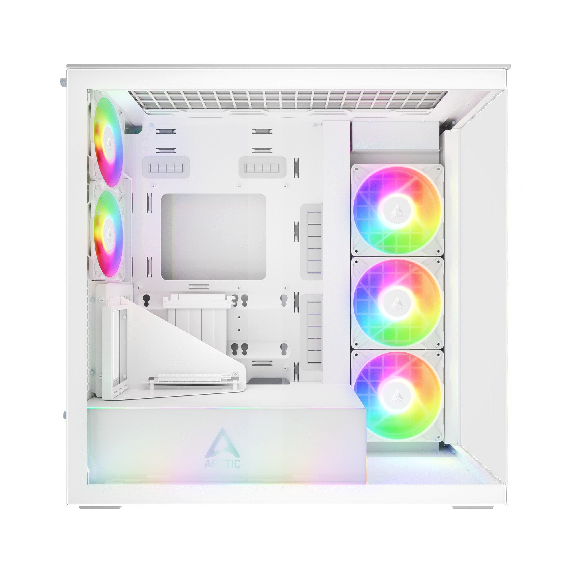 CARCASA Arctic "Xtender VG Wh", mid tower, max 8xfan, 3x P14 Pro R A-RGB si 2x P12 Pro A-RGB instalate, shroud 24 LED ARGB, USB-C x 1, USB 3.2 x 2, audio+mic, 7 sloturi exp, GPU vertical, riser PCIe 4.0, alb, "ACPCC00017A"