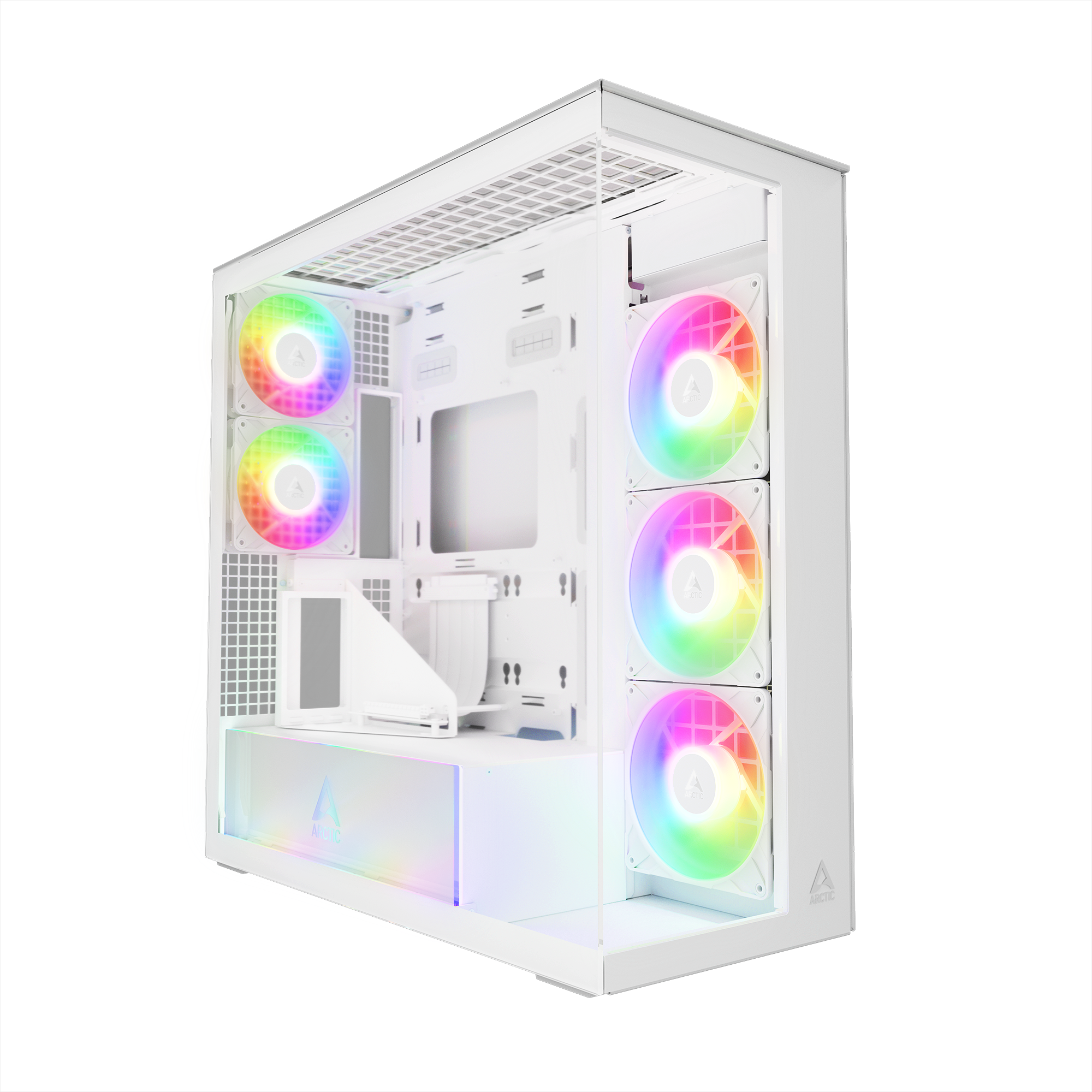 CARCASA Arctic "Xtender VG Wh", mid tower, max 8xfan, 3x P14 Pro R A-RGB si 2x P12 Pro A-RGB instalate, shroud 24 LED ARGB, USB-C x 1, USB 3.2 x 2, audio+mic, 7 sloturi exp, GPU vertical, riser PCIe 4.0, alb, "ACPCC00017A"