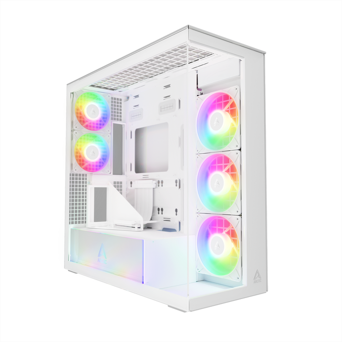 CARCASA Arctic "Xtender VG Wh", mid tower, max 8xfan, 3x P14 Pro R A-RGB si 2x P12 Pro A-RGB instalate, shroud 24 LED ARGB, USB-C x 1, USB 3.2 x 2, audio+mic, 7 sloturi exp, GPU vertical, riser PCIe 4.0, alb, "ACPCC00017A"