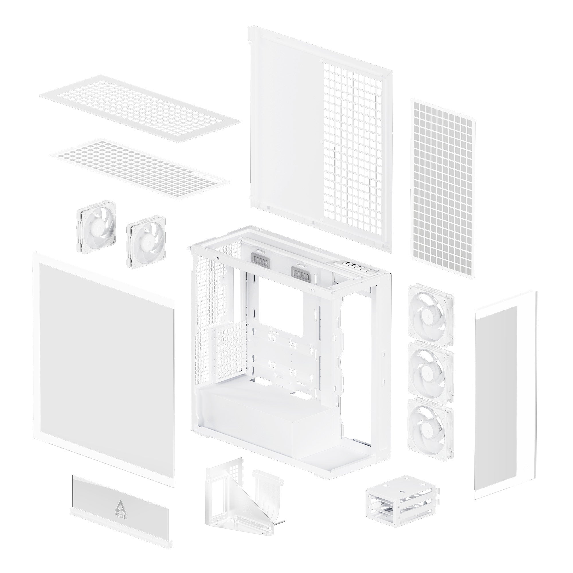 CARCASA Arctic "Xtender VG Wh", mid tower, max 8xfan, 3x P14 Pro R A-RGB si 2x P12 Pro A-RGB instalate, shroud 24 LED ARGB, USB-C x 1, USB 3.2 x 2, audio+mic, 7 sloturi exp, GPU vertical, riser PCIe 4.0, alb, "ACPCC00017A"