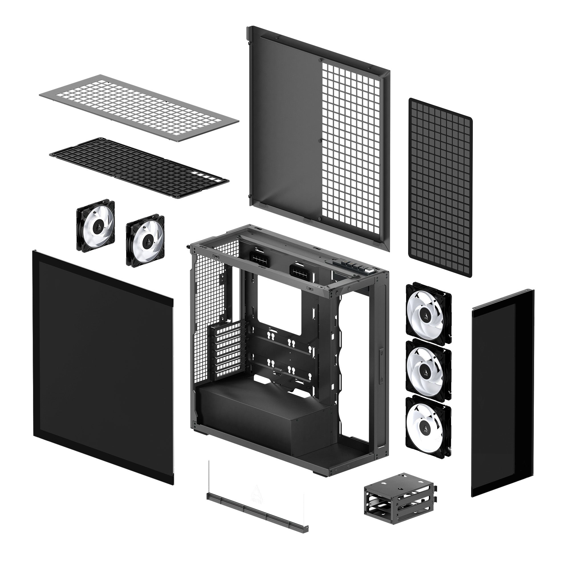 CARCASA Arctic "Xtender Mirror BK", mid tower, max 8xfan, 3xP14 ProR ARGB si 2xP12Pro ARGB instalate, PSU shroud 24 LED ARGB, USB-C x 1, USB 3.2 x 2, audio+mic, 7 sloturi expans, negru, "ACPCC00018A"