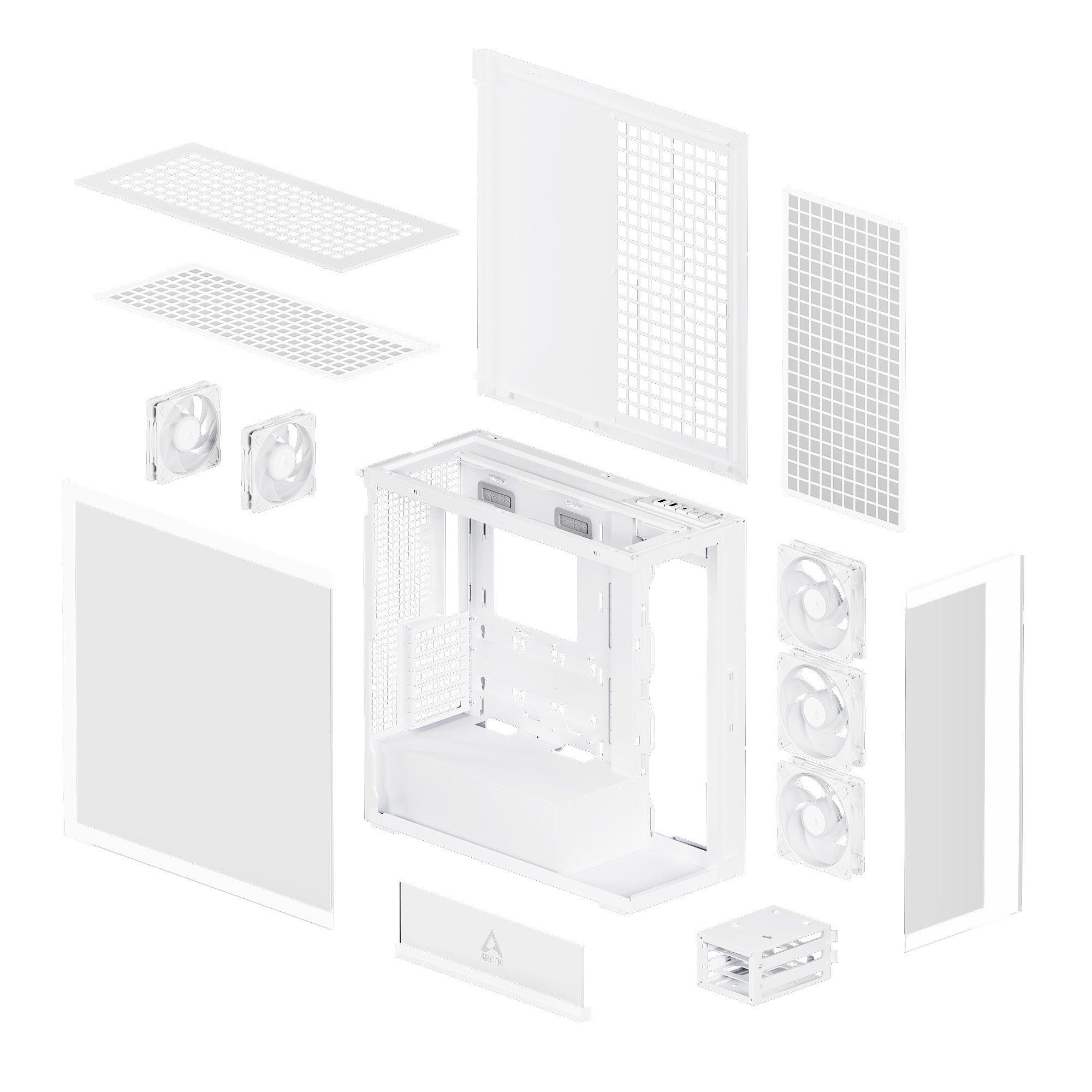 CARCASA Arctic "Xtender Wh", mid tower, max 8xfan, 3xP14 ProR ARGB si 2xP12Pro ARGB instalate, PSU shroud 24 LED ARGB, USB-C x 1, USB 3.2 x 2, audio+mic, 7 sloturi expans, alb, "ACPCC00014A"