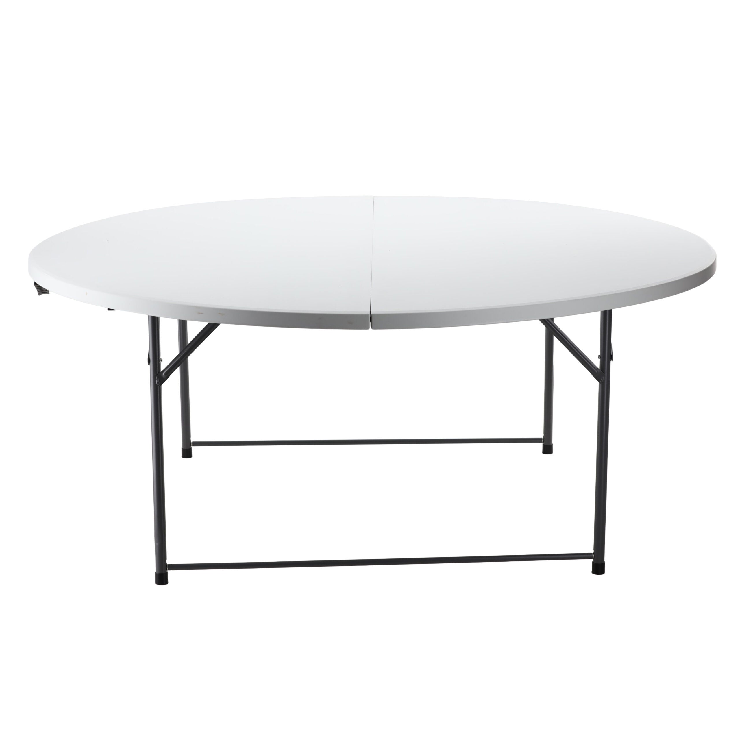 Masa catering rotunda pentru evenimente, pliabila, diametru 180 cm, HDPE, cadru metalic, alb