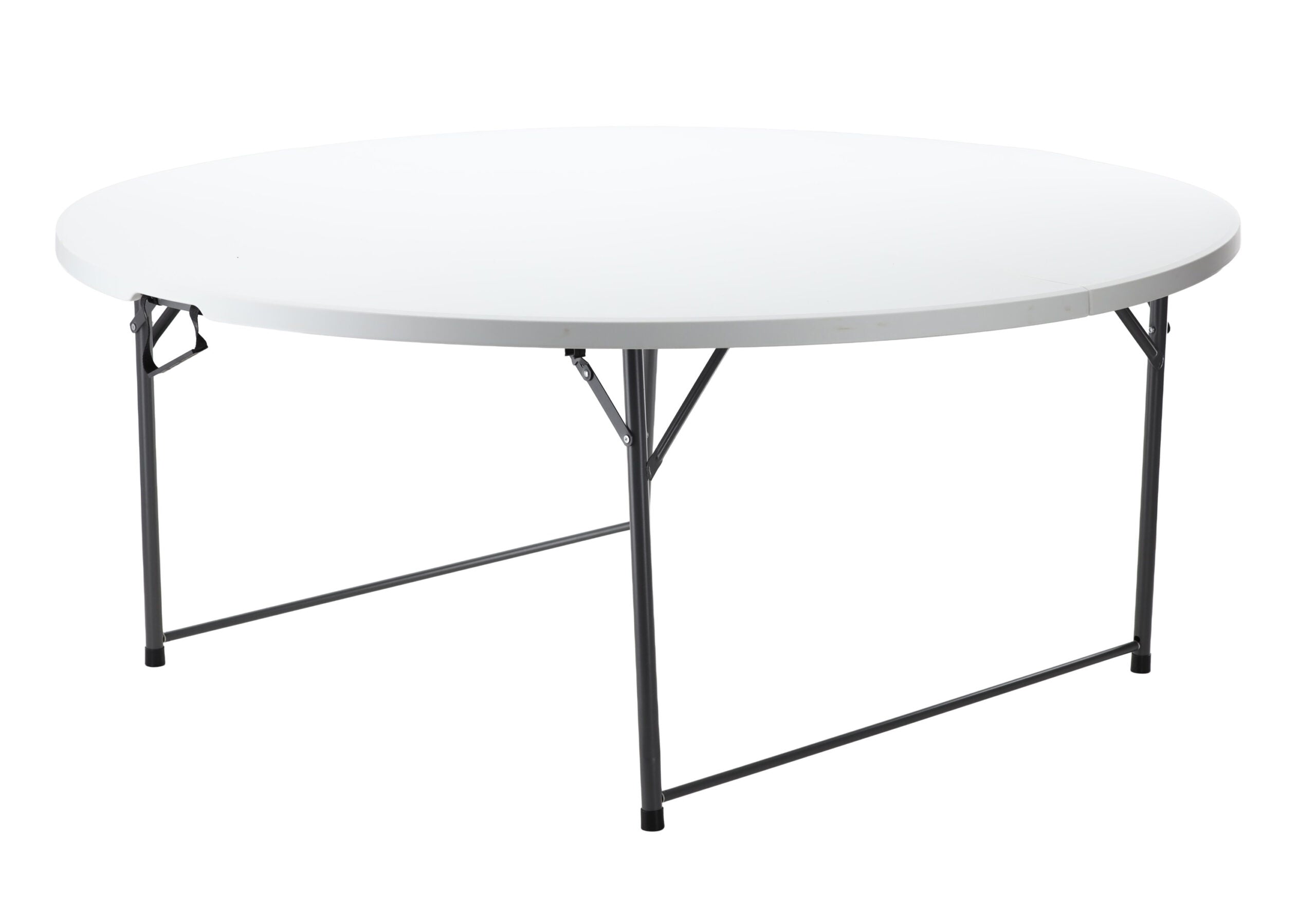 Masa catering rotunda pentru evenimente, pliabila, diametru 180 cm, HDPE, cadru metalic, alb
