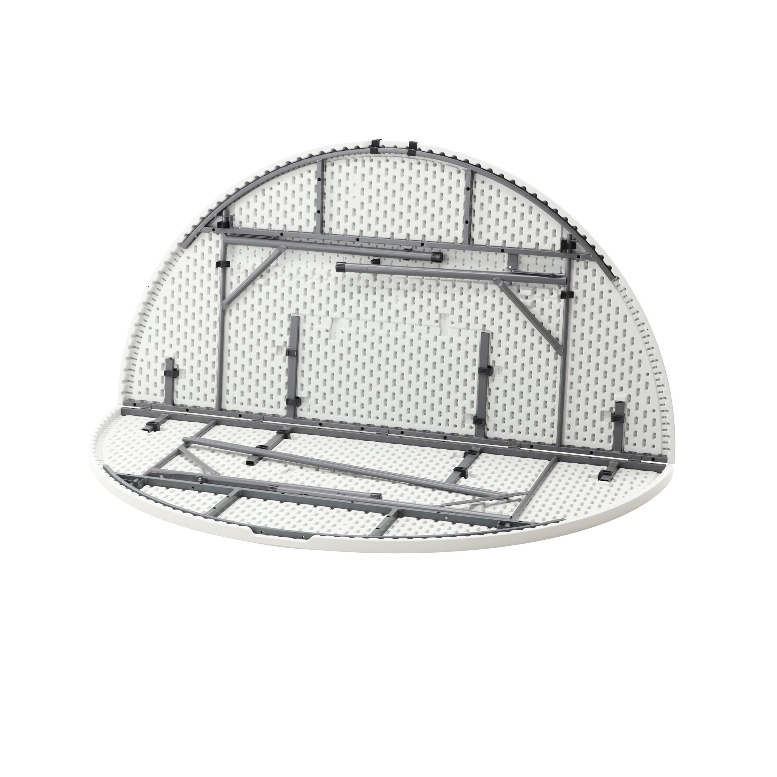 Masa catering rotunda pentru evenimente, pliabila, diametru 180 cm, HDPE, cadru metalic, alb