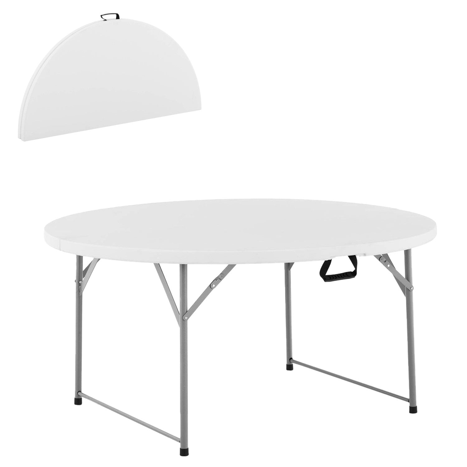 Masa catering rotunda pentru evenimente, pliabila, diametru 180 cm, HDPE, cadru metalic, alb