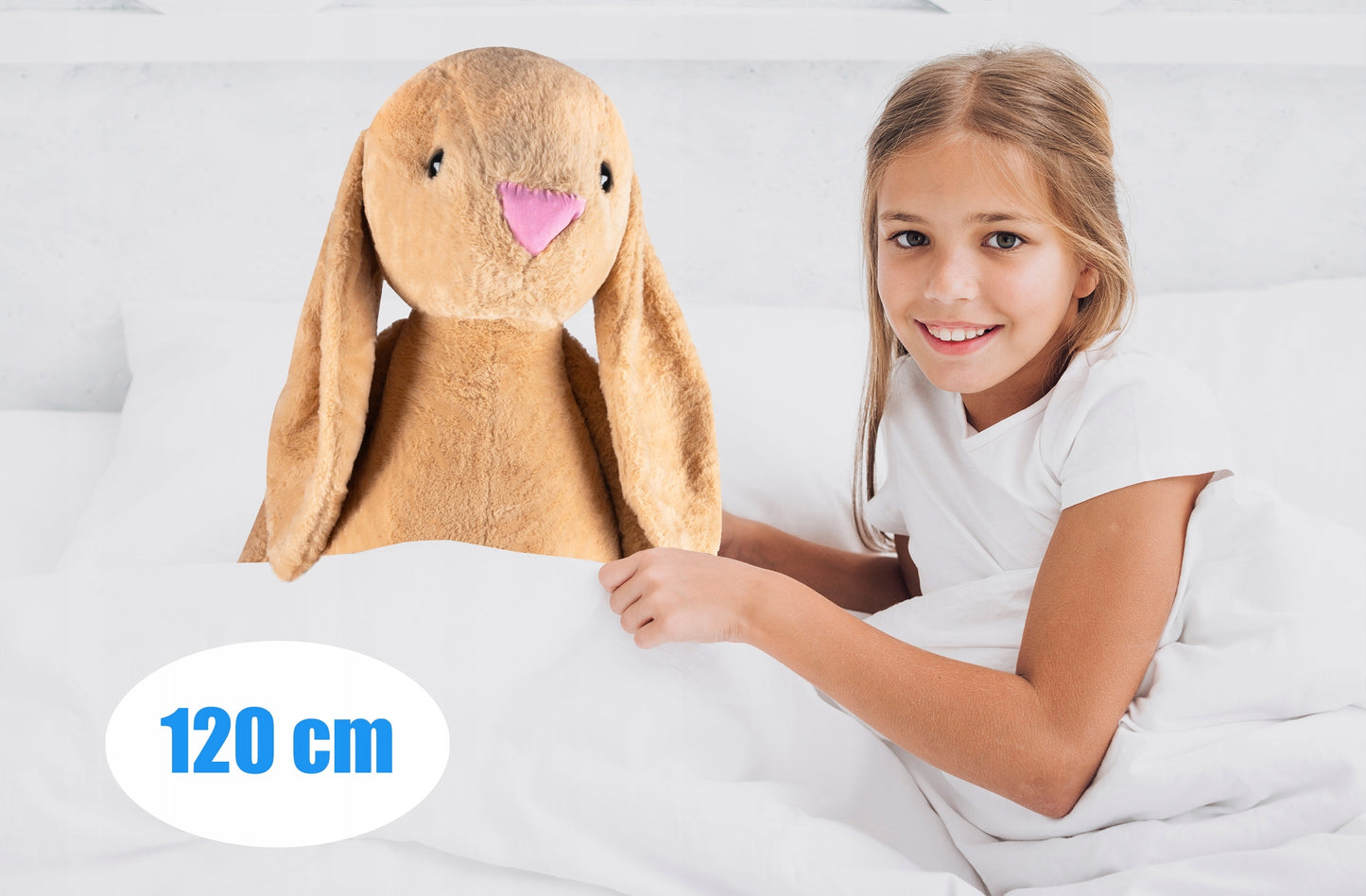 Jucarie plusata iepuras gigant, din plus moale, 60 cm sezut - 120 cm total, maro - 11