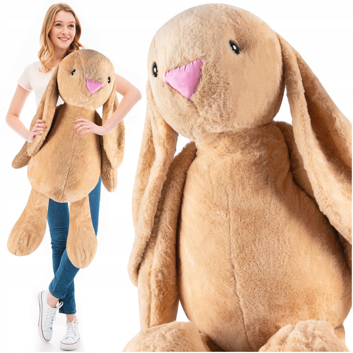 Jucarie plusata iepuras gigant, din plus moale, 60 cm sezut - 120 cm total, maro - 2