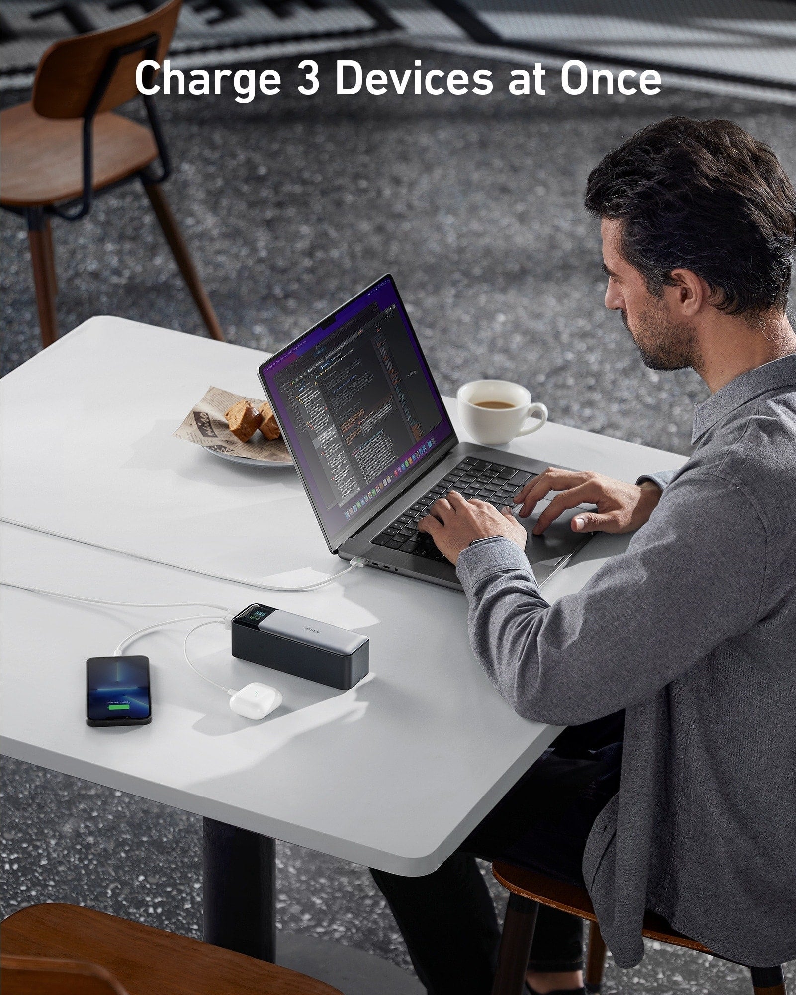 POWER BANK Anker "737" 24000mAh, 140W , 1 x USB, 2 x USB Type-C, LED pt. status baterie, 5V/3A, negru, "A1289011" - 0194644098728