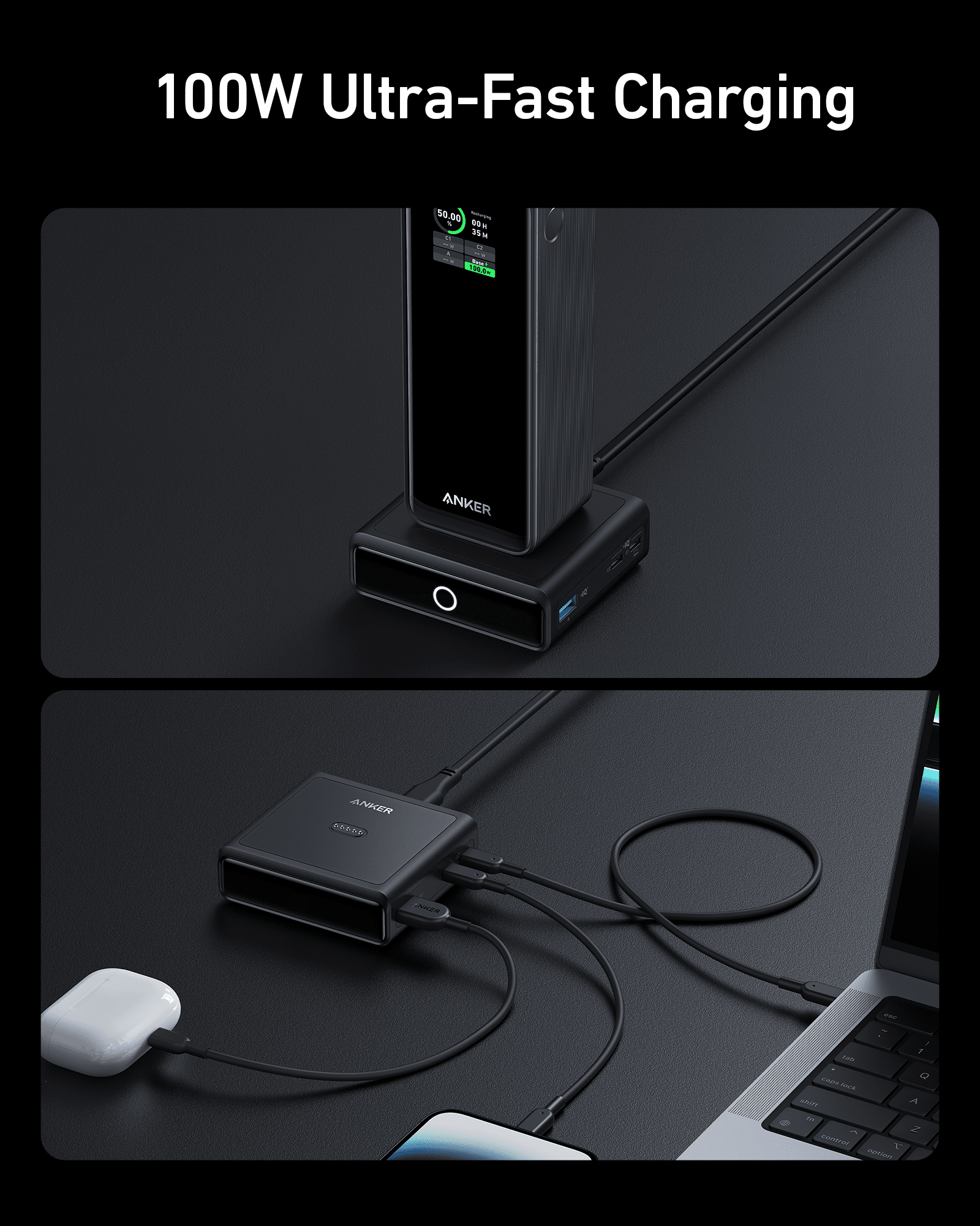POWER BANK Anker "Prime" 20000mAh, 200W , 1 x USB, 2 x USB Type-C, display digital, 12V/5A, negru, "A1336011" - 194644130893