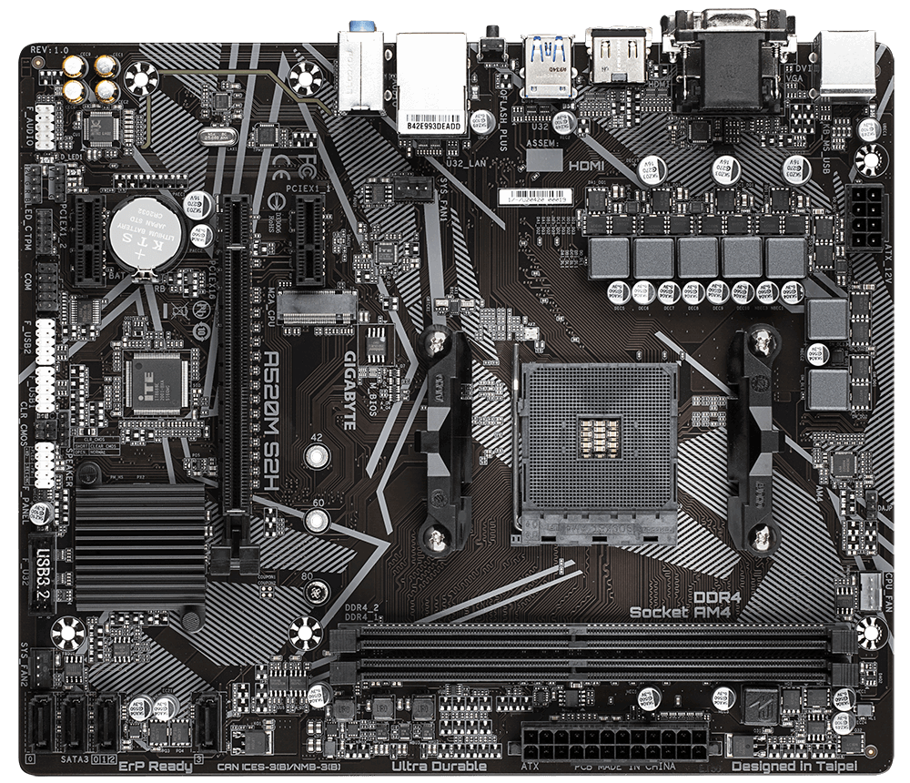 PLACA de BAZA Gigabyte "A520M S2H", skt AM4, mATX, AMD A520, 2 x DDR4, max. 64 GB, 4 x SATA, 1 x M.2, 7.1, "A520M S2H"