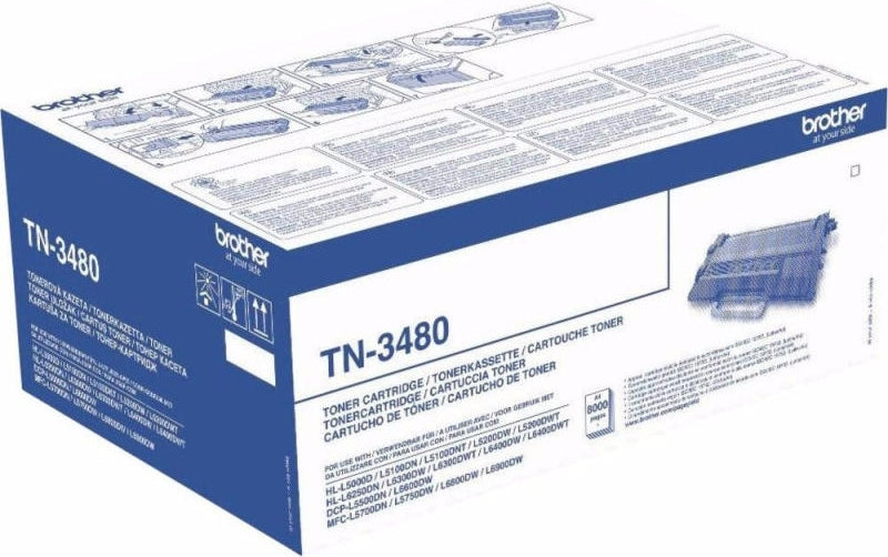 Toner Original Brother Black, TN3480, pentru HL-L5000|L5100|L5200|L6250|L6300|L6400|DCP-L5500|6600|MFC-L5700|L5750|L6800|L6900, 8K,"TN3480"