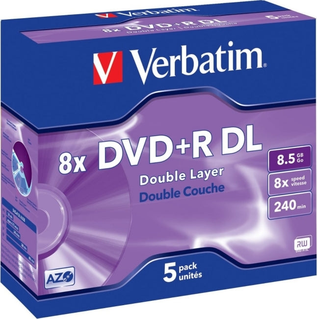 DVD+R VERBATIM 8.5GB, 240min, viteza 8x, Double Layer, 5Pack, Jewel Case, "Matt Silver" "43541"