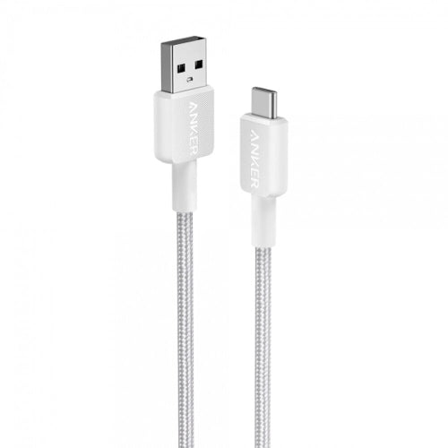 Cablu alimentare si date Anker, USB-A (T) la USB Type-C (T), 0.9m rata transfer 480 Mbps, invelis nylon, braided, alb, "A81H5G21" - 0194644138974
