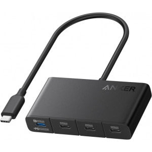HUB Anker, 4-in-1, USB-C x 4 porturi, incarcare prin USB Type-C, viteza 10 Gbps, conectare prin USB-C, 100W PD in, 85W PD