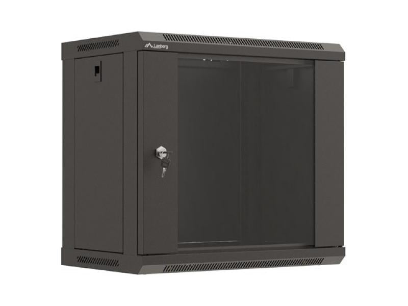 Dulap rack de perete 19", 9U, 540x350 mm, usa din sticla, negru,