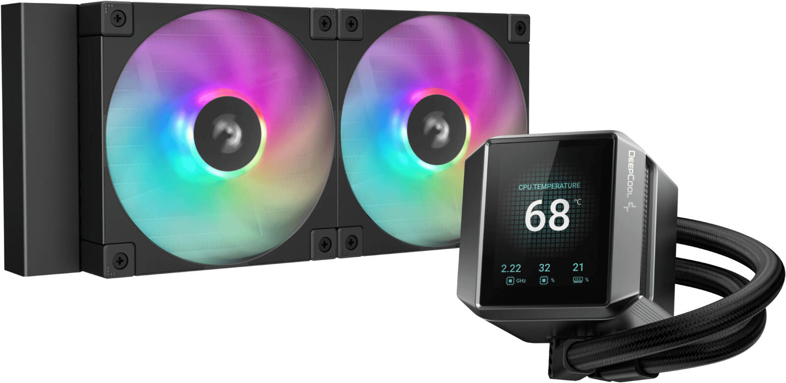 Cooler DeepCool "MYSTIQUE 240", skt. Intel si AMD, racire cu lichid, 2 x 120mm, 600 - 2400 RPM, iluminare RGB, afisaj digital, negru "R-LX550-BKADSNC-G-1"