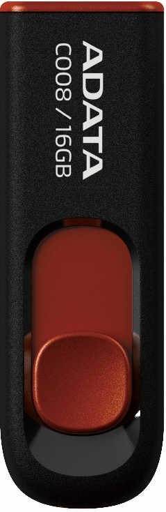 MEMORIE USB 2.0 ADATA 16 GB, retractabila, carcasa plastic, negru / rosu, "AC008-16G-RKD"