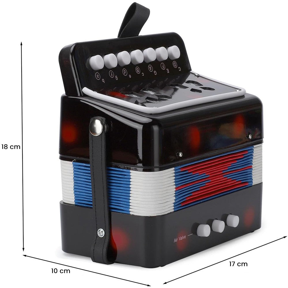 Acordeon Pentru Copii, Flippy, Acordeon Jucarie pentru Educatie Timpurie, 7 butoane 2 bass, Acordeon Instrument Muzical pentru Copii, 18 x 17 x 10 cm, Negru