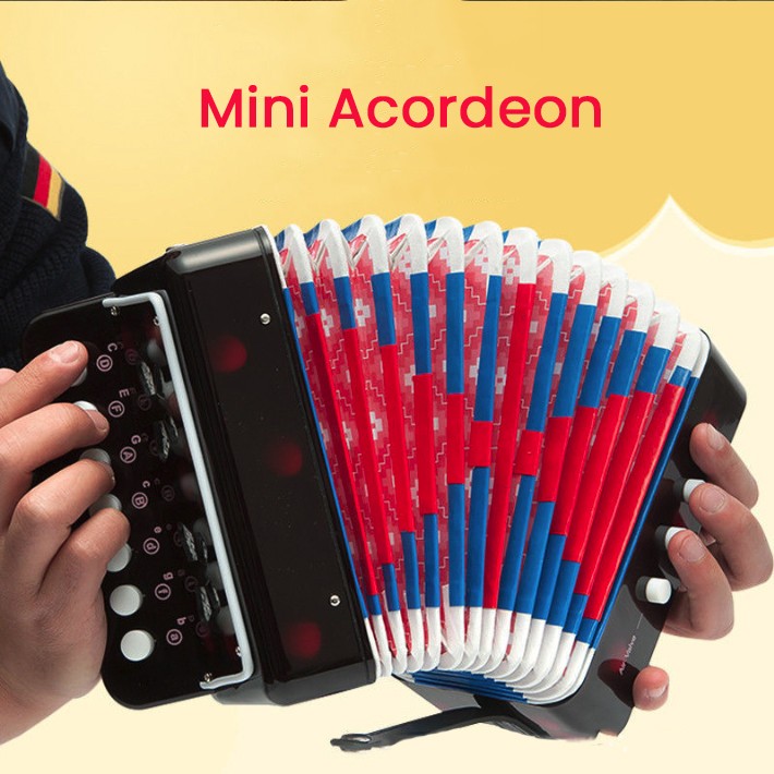 Acordeon Pentru Copii, Flippy, Acordeon Jucarie pentru Educatie Timpurie, 7 butoane 2 bass, Acordeon Instrument Muzical pentru Copii, 18 x 17 x 10 cm, Negru