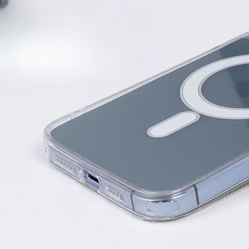 Husa protectie pentru iPhone 14 Mag Safe, 2 in 1 incarcare si magnet, Silicone, Transparenta