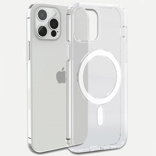 Husa protectie pentru iPhone 14 Mag Safe, 2 in 1 incarcare si magnet, Silicone, Transparenta