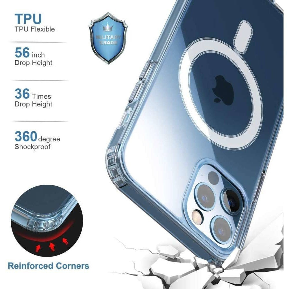 Husa protectie pentru iPhone 14 Mag Safe, 2 in 1 incarcare si magnet, Silicone, Transparenta