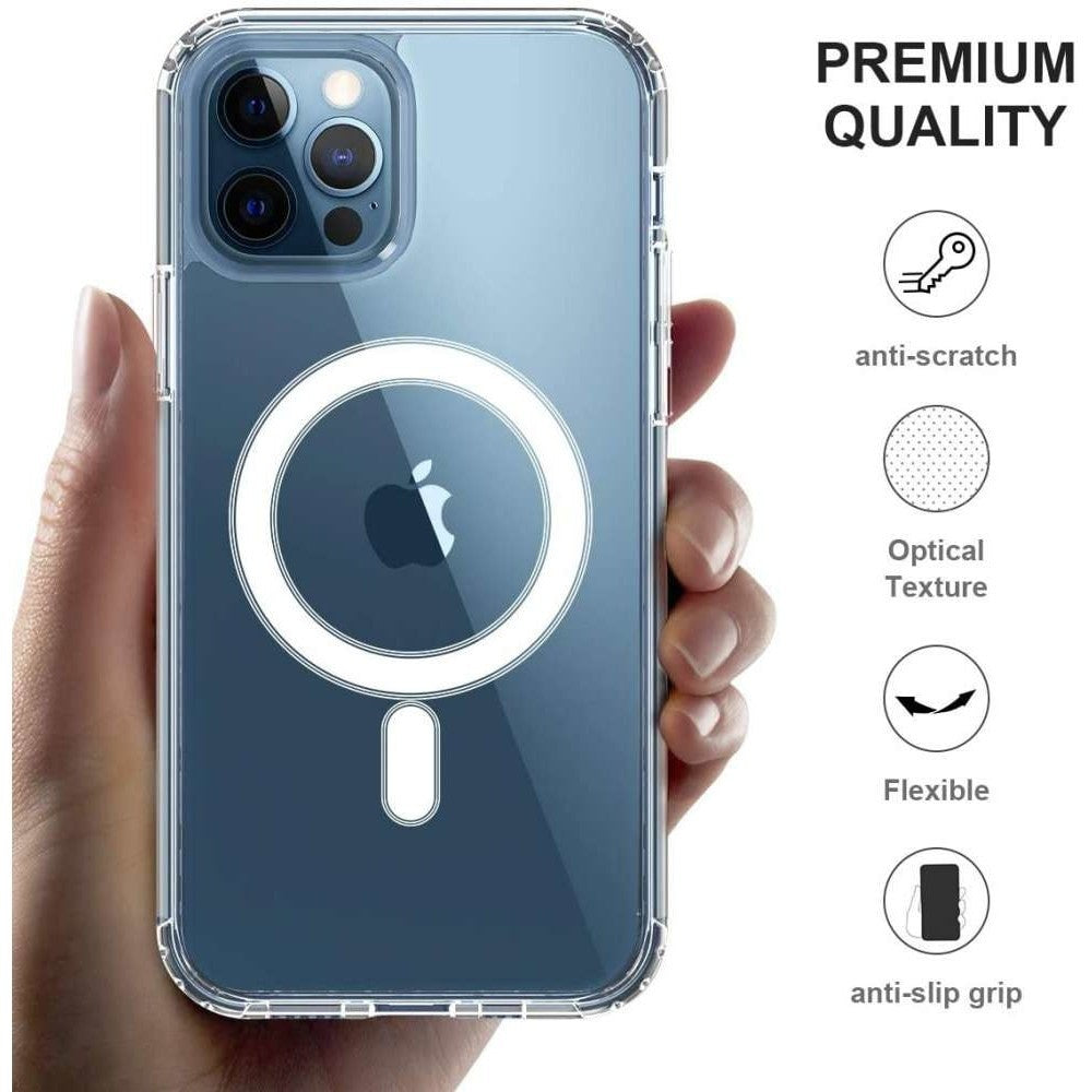 Husa protectie pentru iPhone 14 Mag Safe, 2 in 1 incarcare si magnet, Silicone, Transparenta