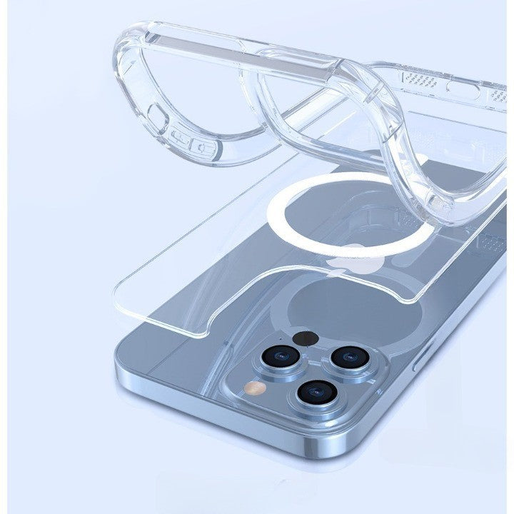 Husa protectie pentru iPhone 11 Mag Safe, 2 in 1 incarcare si magnet, Silicone, Transparenta