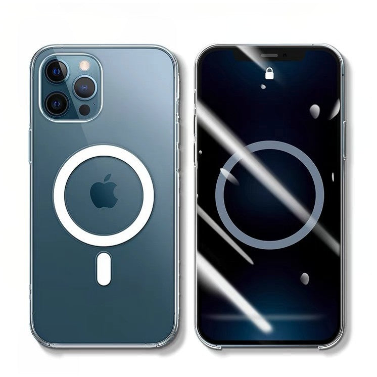 Husa protectie pentru iPhone 12 Mag Safe, 2 in 1 incarcare si magnet, Silicone, Transparenta