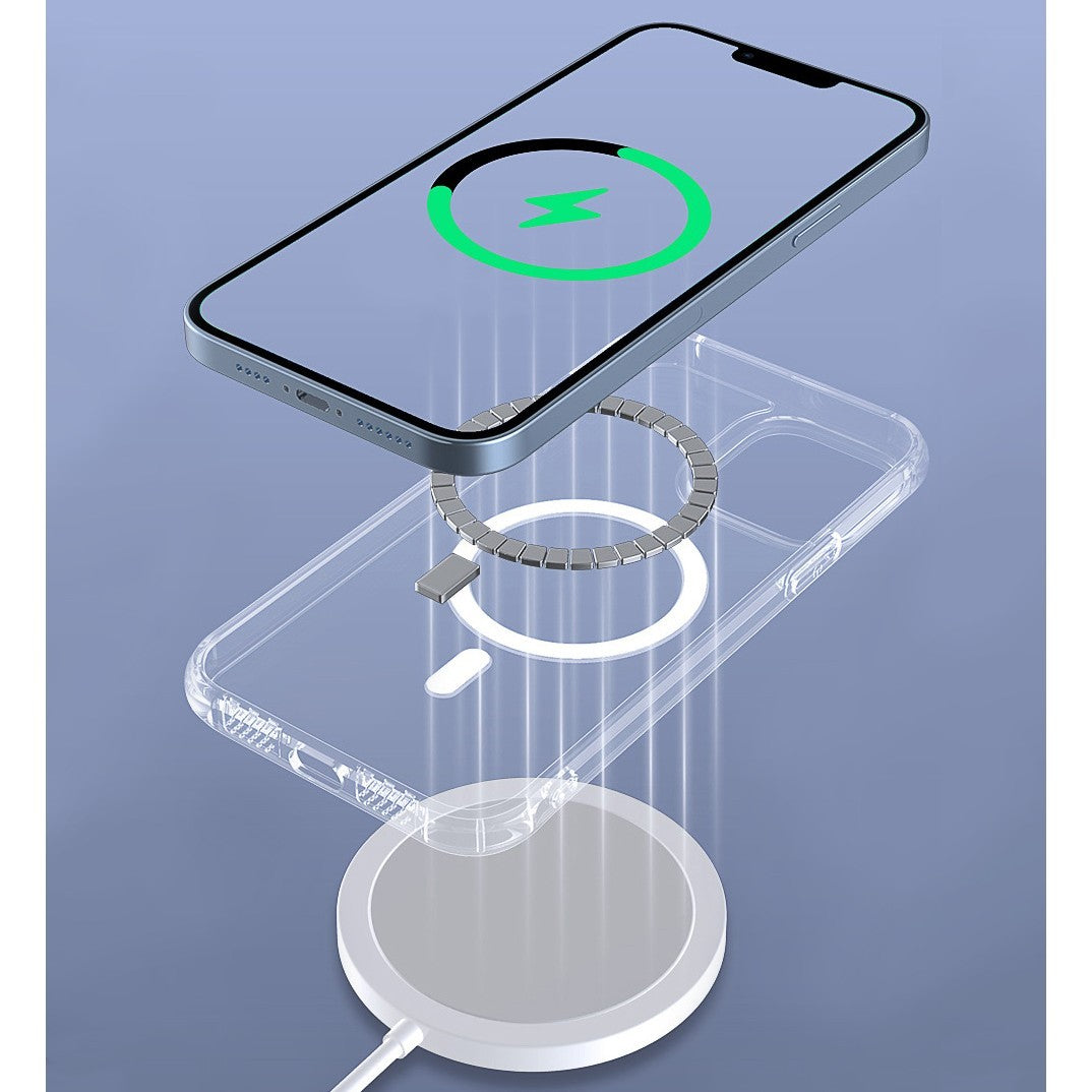 Husa protectie pentru iPhone 12 Mag Safe, 2 in 1 incarcare si magnet, Silicone, Transparenta