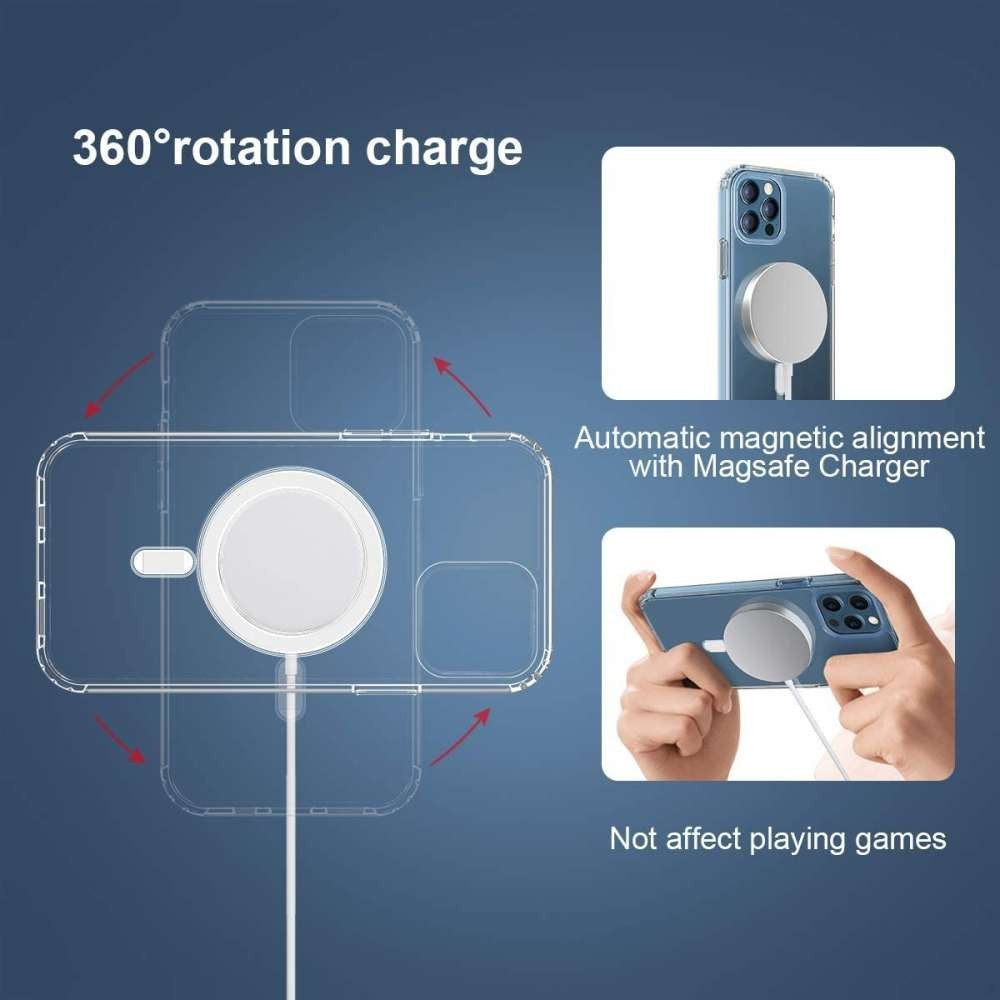 Husa protectie pentru iPhone 12 Mag Safe, 2 in 1 incarcare si magnet, Silicone, Transparenta