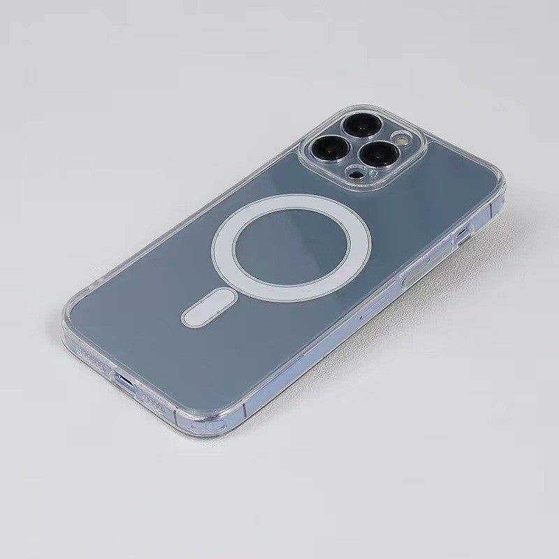 Husa protectie pentru iPhone 13 Mag Safe, 2 in 1 incarcare si magnet, Silicone, Transparenta