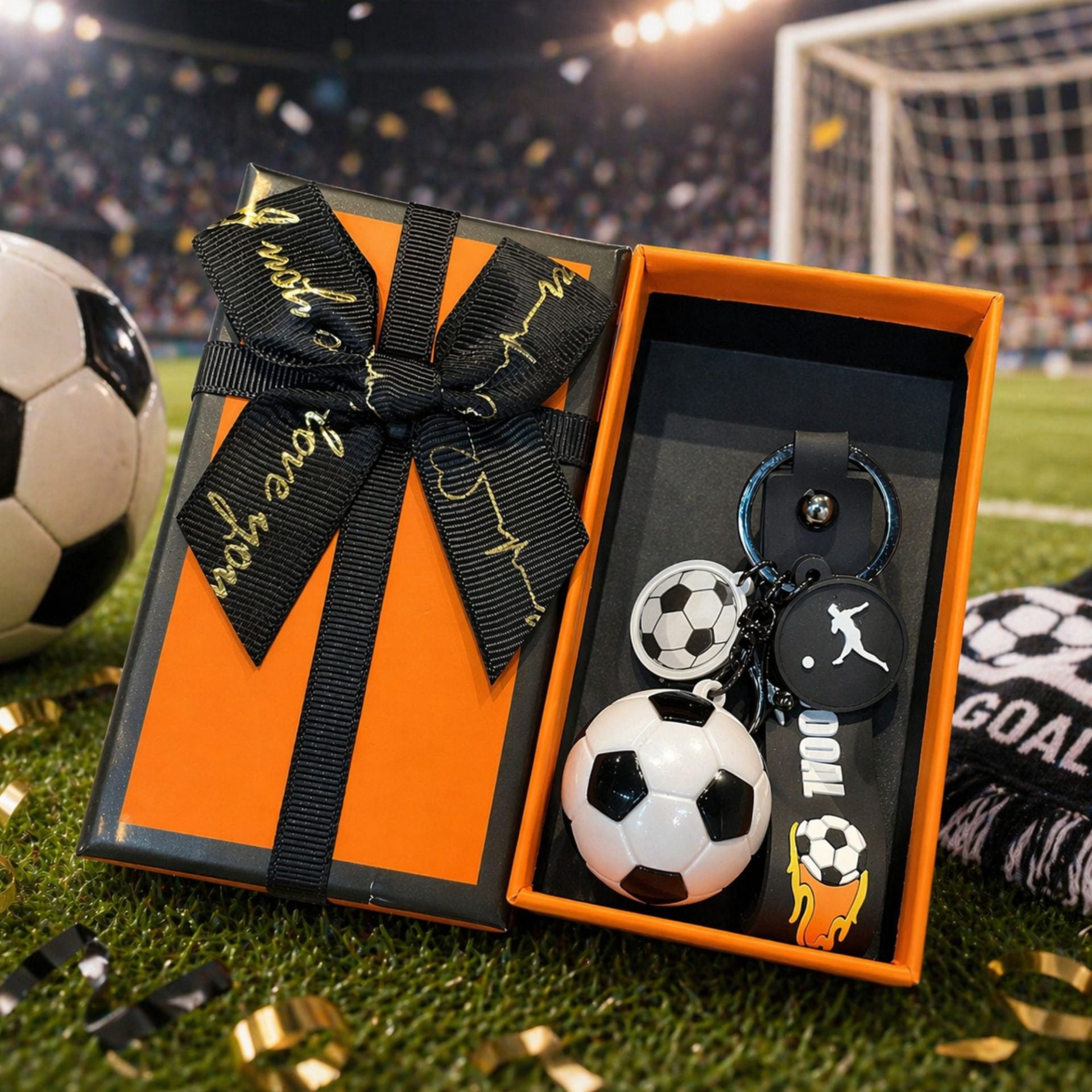 Breloc Chei, Model Minge de Fotbal,Pandantiv Minge, Cupa Mondiala, Accesoriu Pentru Chei si Rucsac, Cutie Cadou, Material Acril, 50 g, Alb/Negru
