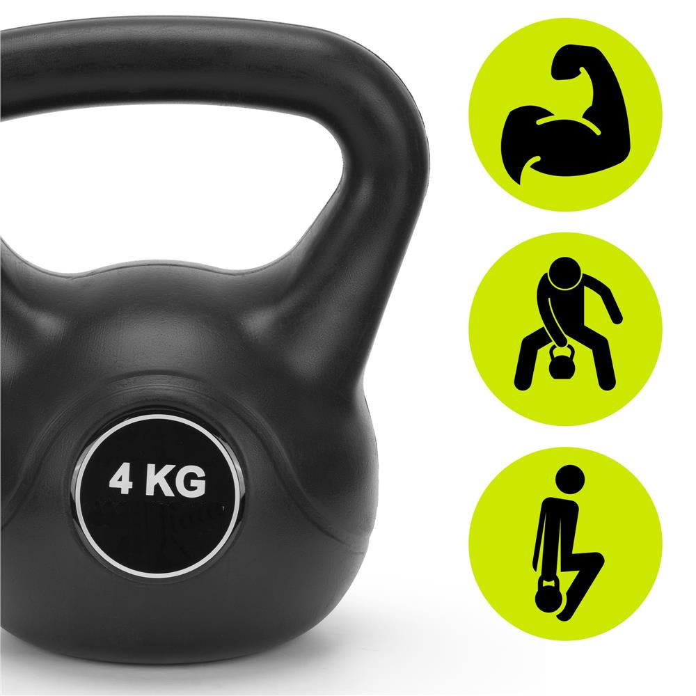 Kettlebell 4 kg, bitum cu invelis rezistent ABS, 21x23 cm, negru