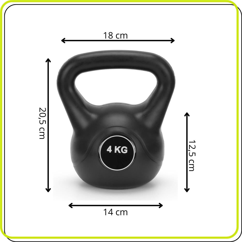Kettlebell 4 kg, bitum cu invelis rezistent ABS, 21x23 cm, negru