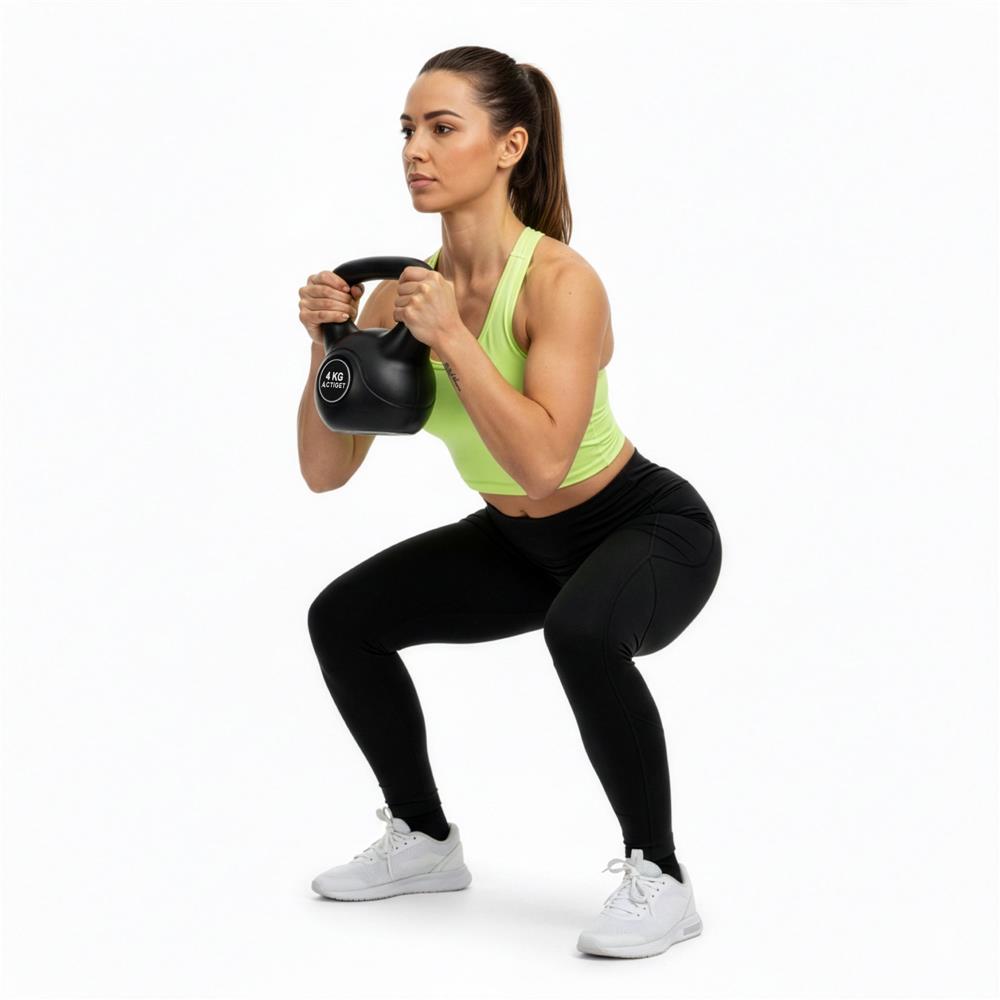 Kettlebell 4 kg, bitum cu invelis rezistent ABS, 21x23 cm, negru