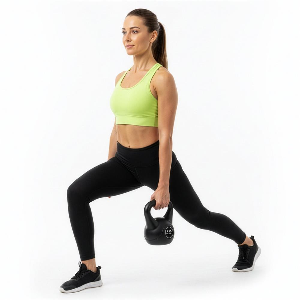 Kettlebell 4 kg, bitum cu invelis rezistent ABS, 21x23 cm, negru