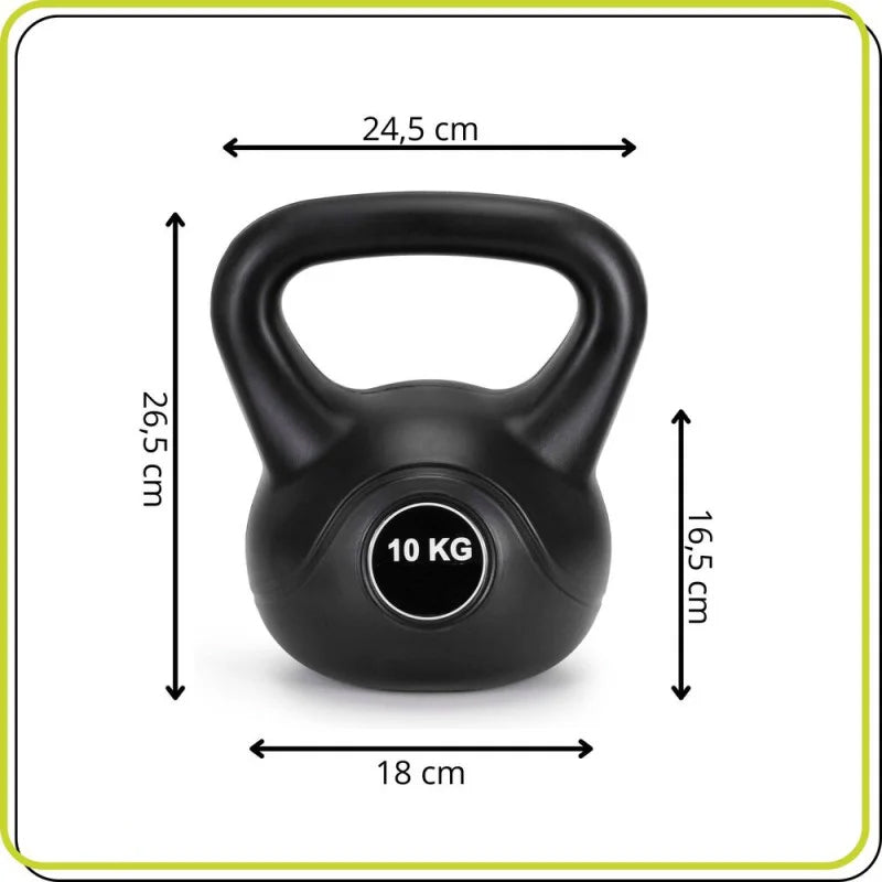 Kettlebell 10 kg, bitum cu invelis rezistent ABS, 25x27 cm, negru