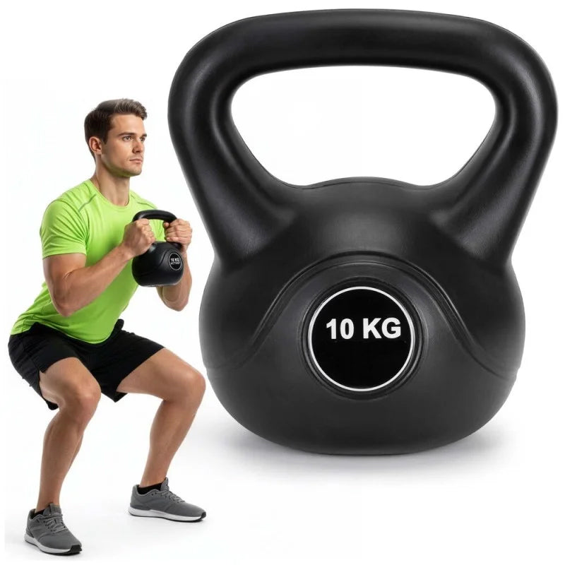 Kettlebell 10 kg, bitum cu invelis rezistent ABS, 25x27 cm, negru