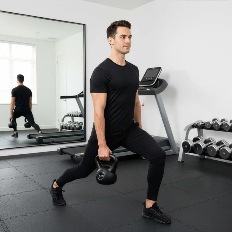 Kettlebell 10 kg, bitum cu invelis rezistent ABS, 25x27 cm, negru