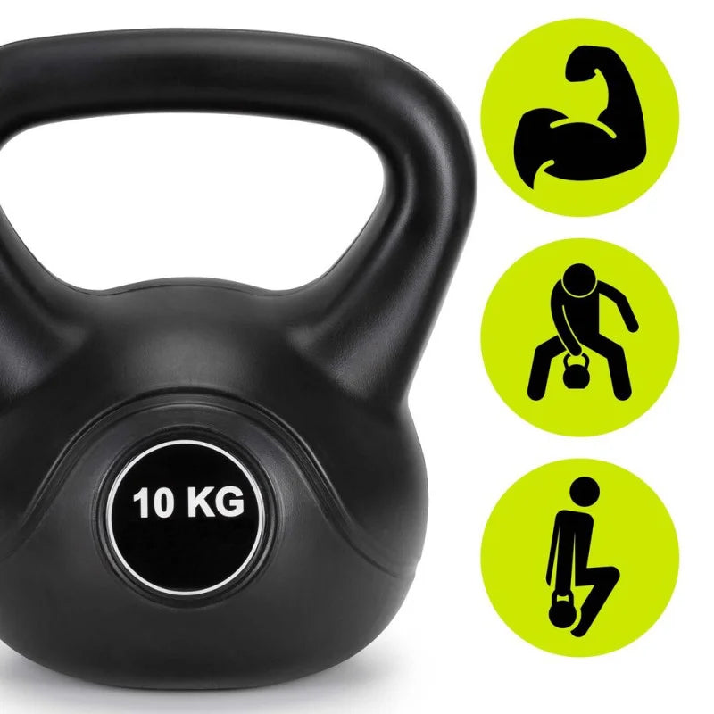 Kettlebell 10 kg, bitum cu invelis rezistent ABS, 25x27 cm, negru