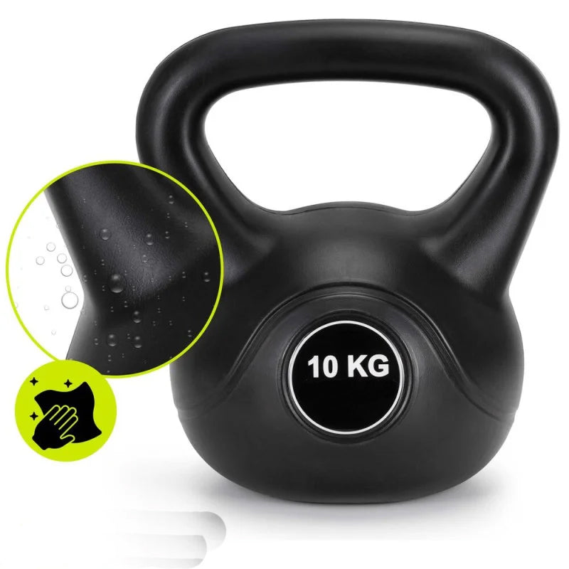 Kettlebell 10 kg, bitum cu invelis rezistent ABS, 25x27 cm, negru