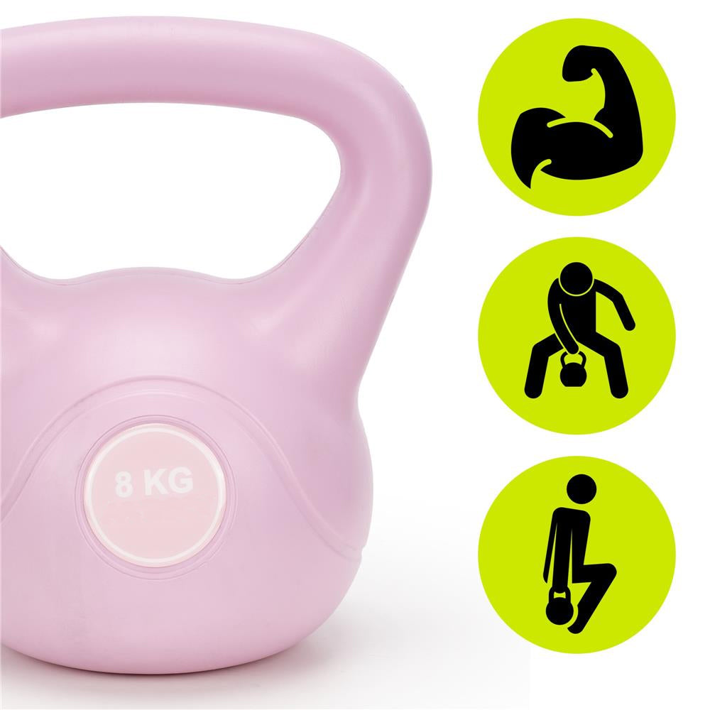 Kettlebell 8 kg, bitum cu invelis rezistent ABS, 23x24 cm, roz