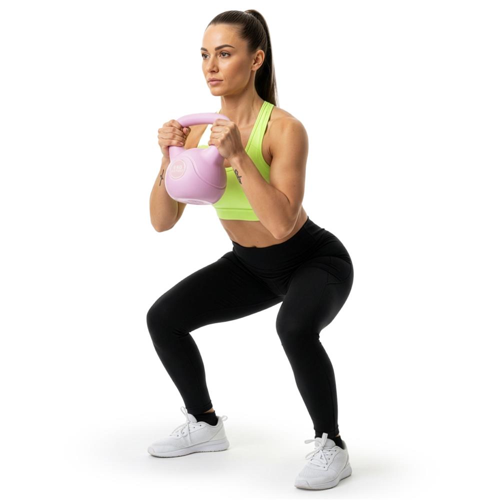 Kettlebell 8 kg, bitum cu invelis rezistent ABS, 23x24 cm, roz