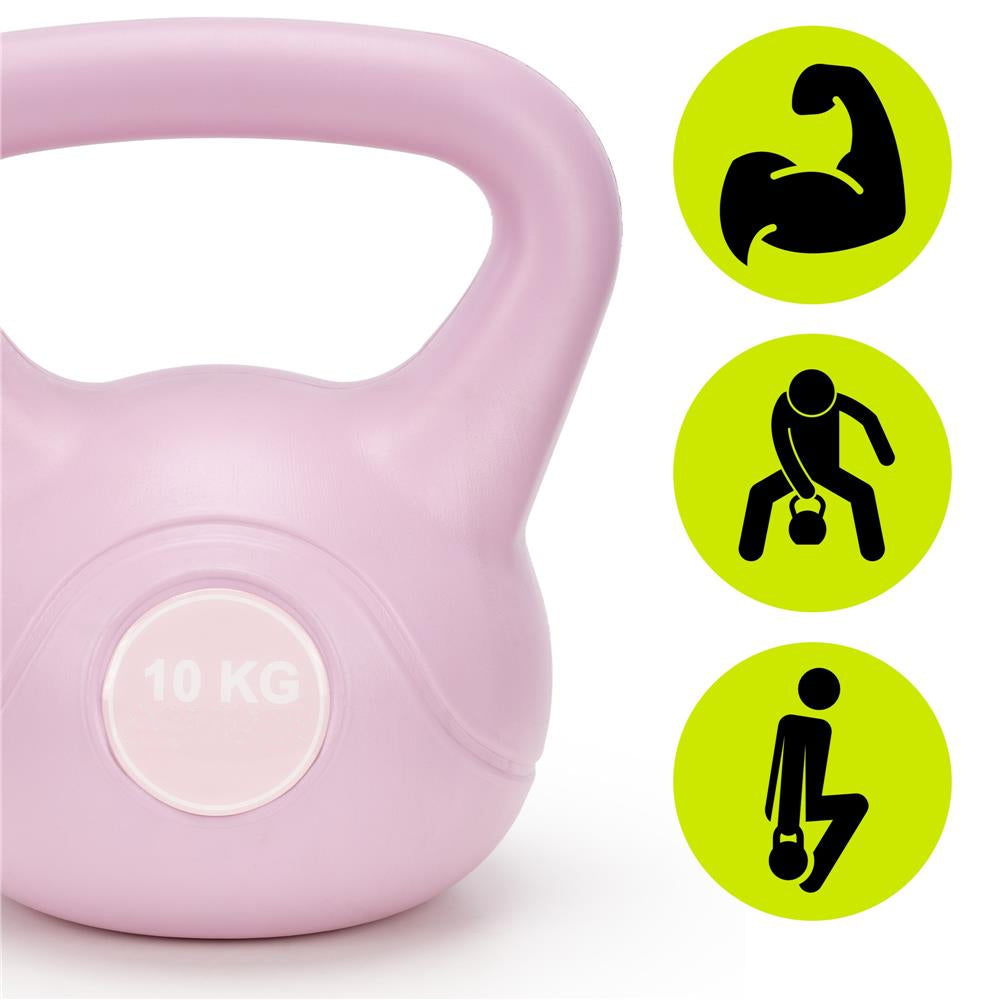 Kettlebell 10 kg, bitum cu invelis rezistent ABS, 25x27 cm, roz