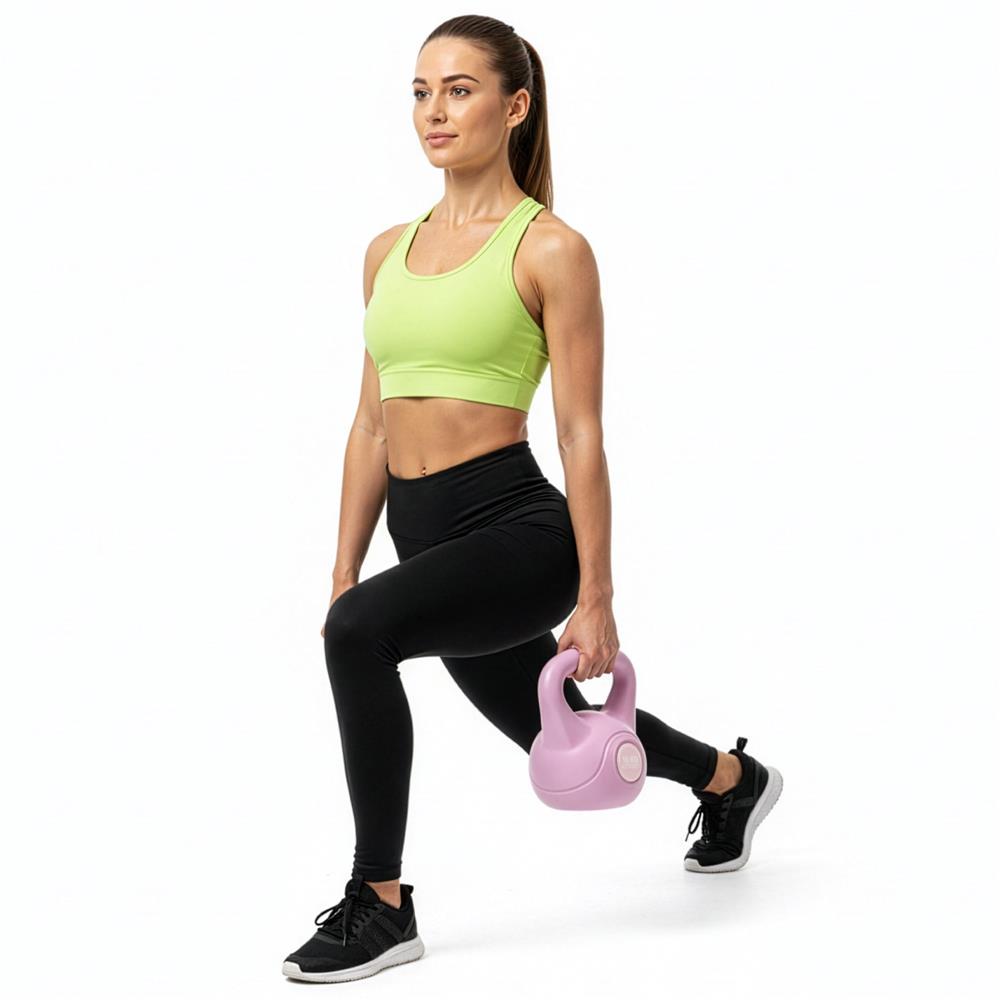 Kettlebell 10 kg, bitum cu invelis rezistent ABS, 25x27 cm, roz