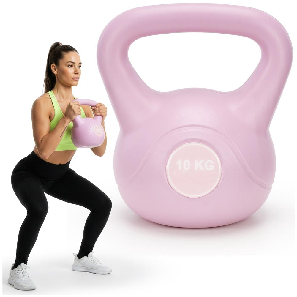 Kettlebell 10 kg, bitum cu invelis rezistent ABS, 25x27 cm, roz