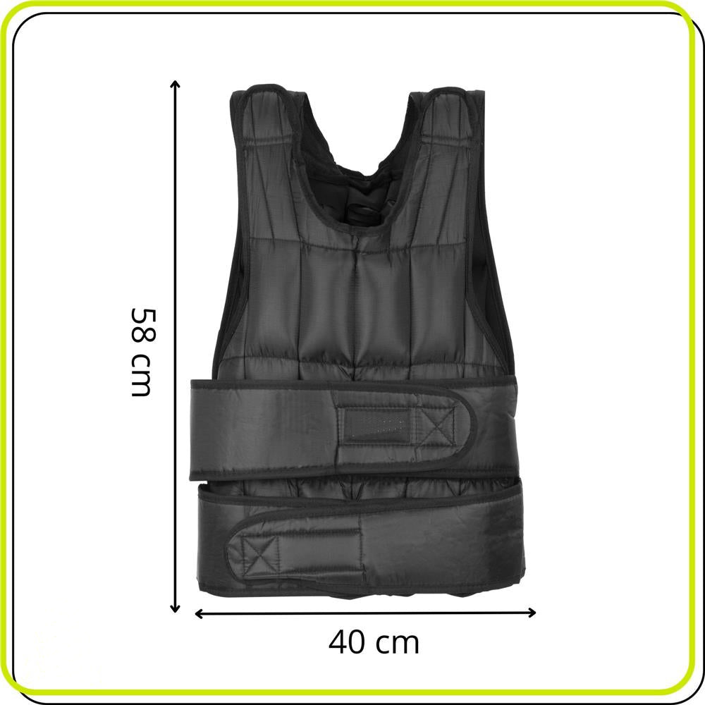Vesta fitness cu greutati 20 kg, umplutura reglabila din nisip fier, 58x40 cm, negru